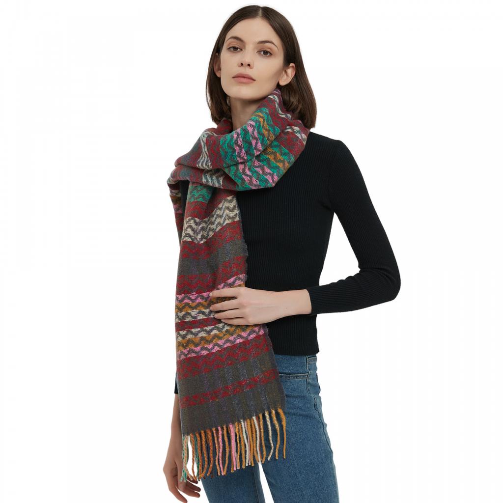 Herbst Winter Dicke Welle Gestreiften Schal Weibliche Warme Quaste Schal