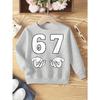 Kids Unisex Crewneck Sweatshirt, Simple White Outline 67 Number & Two Hand Cartoon Print Long Sleeve Pullover,  Sweatshirt for Boys Girls Ages 4+
