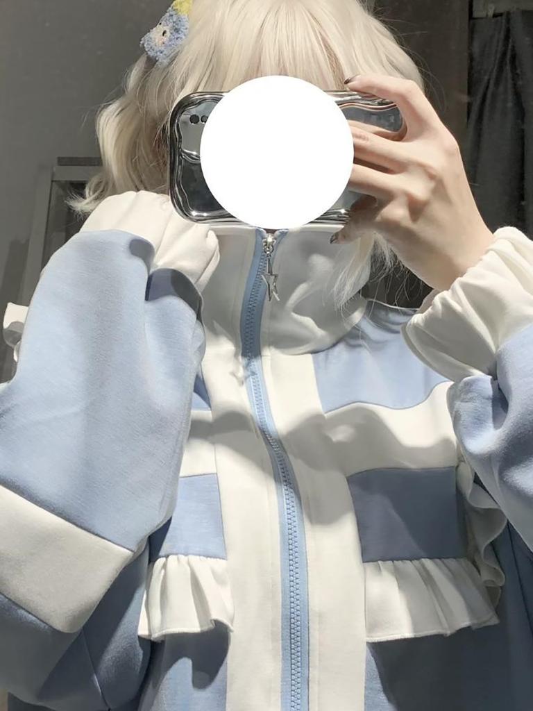 XHSUKADO Stylish Long Sleeve Subculture Light Angel Color Light Size L Women's Zip-Up Hoodie, Top, Stand-Up Collar, Spring, Autumn, Winter,