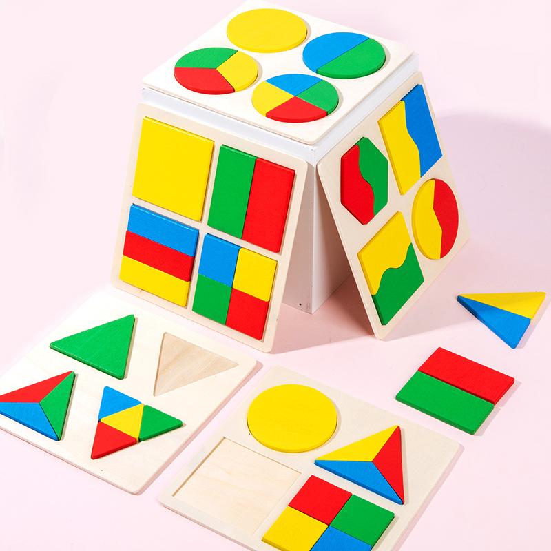 Wooden children aliquot geometric shape building block puzzle toys educational early education kindergarten cognitive wooden teaching aids