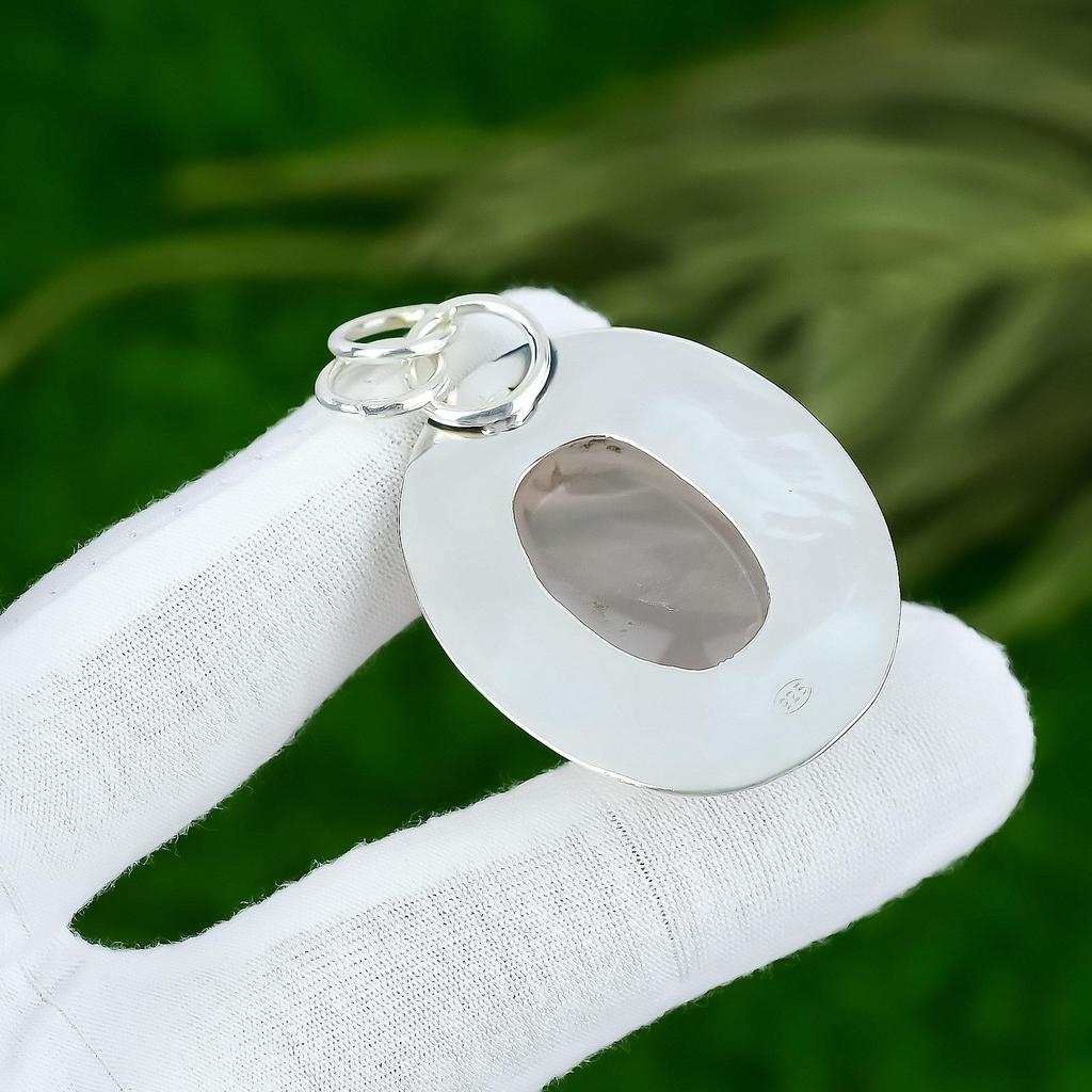 Oval Natural Rose Quartz Sister Heart Chakra New Pendant Jewelry Sterling Silver
