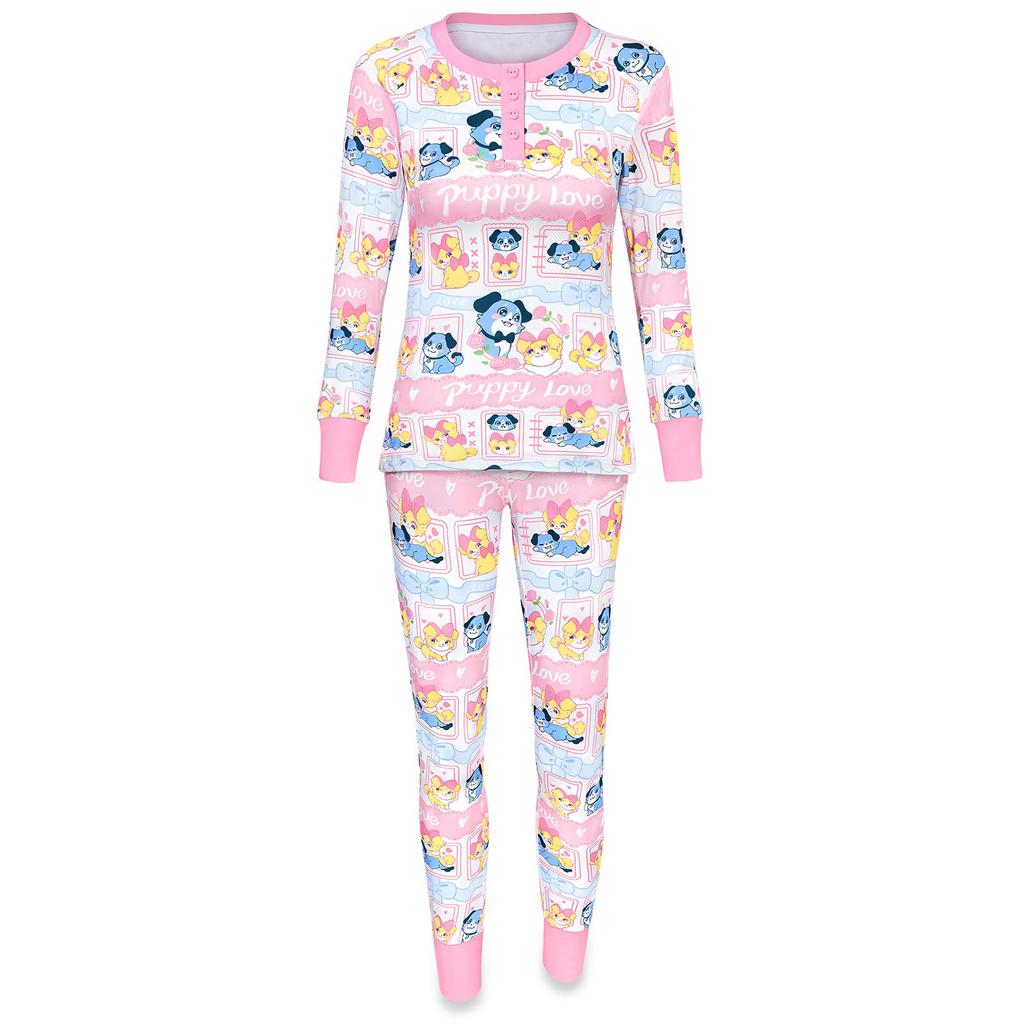 Adult Silky Pajama Set Love Long Sleeves and Size L [LittleForBig] (2-Piece Set) "Ao-chan's Story" Pants, Loungewear, Stretchy, Unisex, Pink,