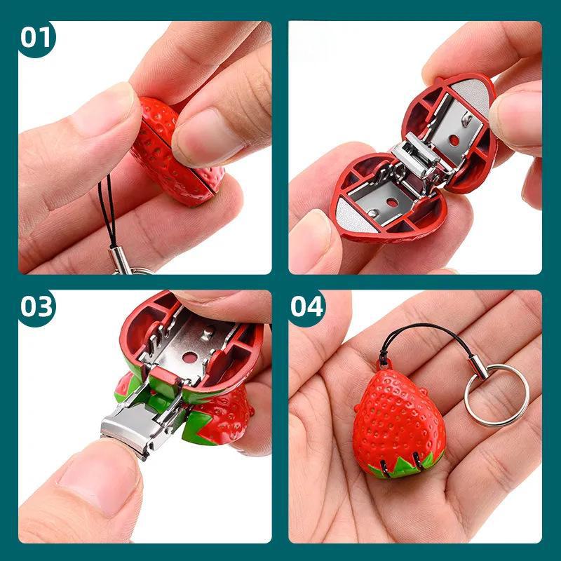Çilek Anahtar Kolye Mini Katlanır Tırnak Makası - Paslanmaz Çelik, Taşınabilir, Yaratıcı Transformers Tasarımı.