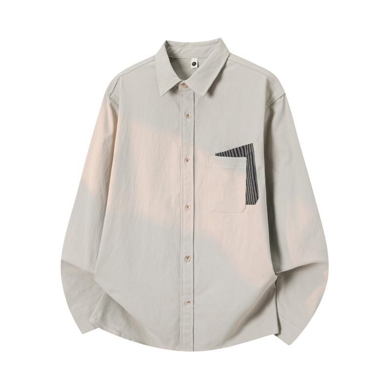 Men's Long Sleeve Button Down Shirt - Lightweight Soft Fabric, Contrast Pocket Detail, Loose Fit Casual Shirt for Streetwear and Daily Wear