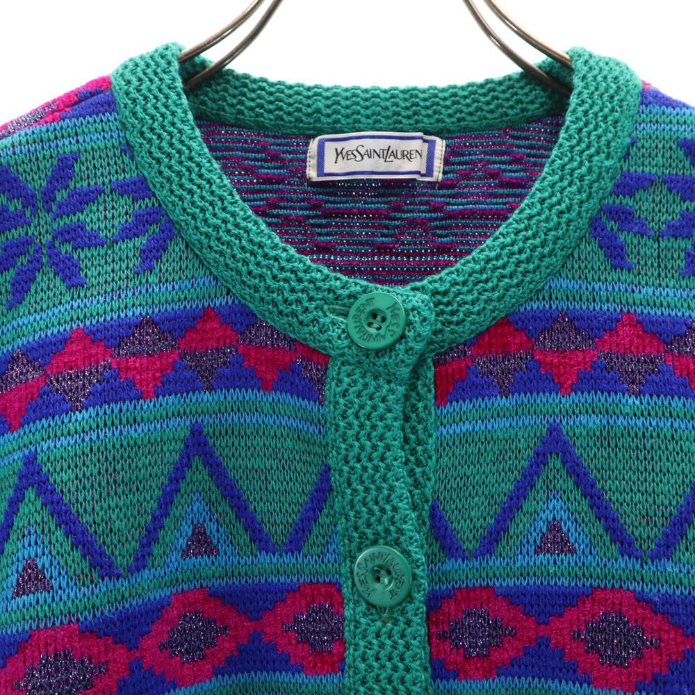 Yves Saint Laurent 90s Old Nordic Pattern Long Sleeve Knit Cardigan M Women Used
