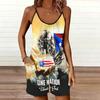 Womens Sleeveless Spaghetti Strap Romper Star Flag Print Pocket Short Jumpsuit