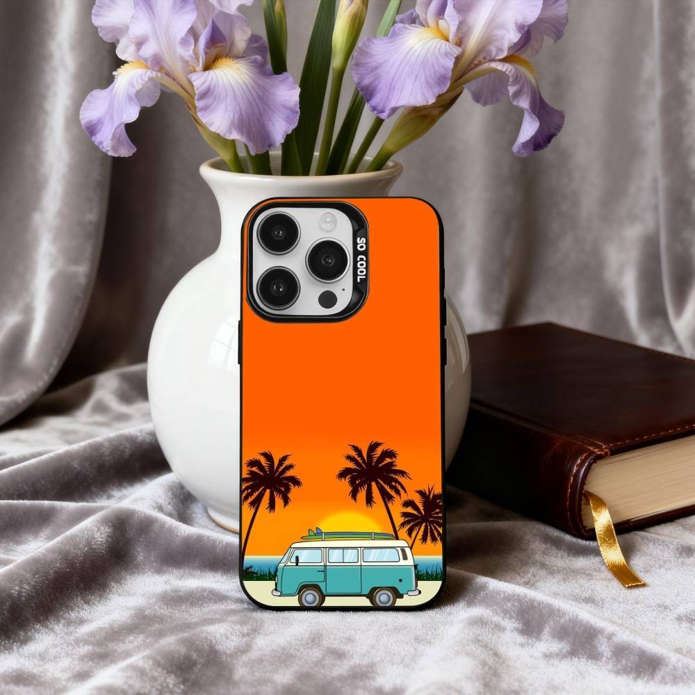 C-Combi Van Surf Art Phone Case For iPhone17,16,15,14,13,12,11 Plus,Pro Max Black Candy silver phone case