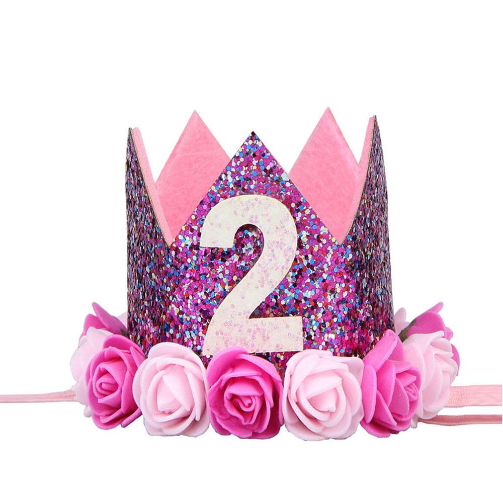 Cross-Border 1st Birthday Crown Headband: Princess Gold & Pink Party Accessory for Girls