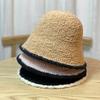 Black White Edge Knitted Plush Fisherman Hat for Women Autumn and Winter New Style Large Head Circumference Bucket Hat Japanese Style Small Face