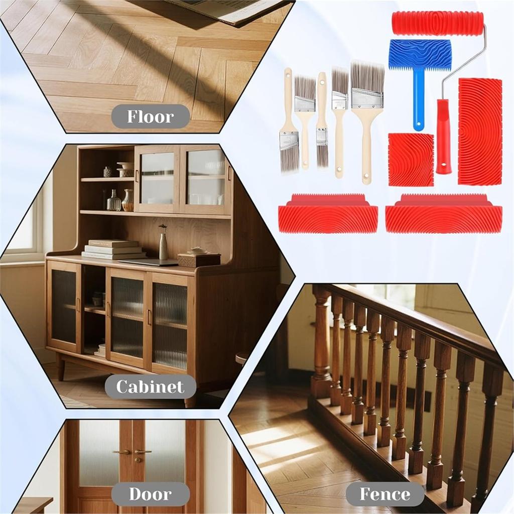 11pcs Wood Graining Tool Set,Wood Grain Tool 7" Faux Wood Grain Roller Wood Grain Painting Tool,for Wall Room Decoration