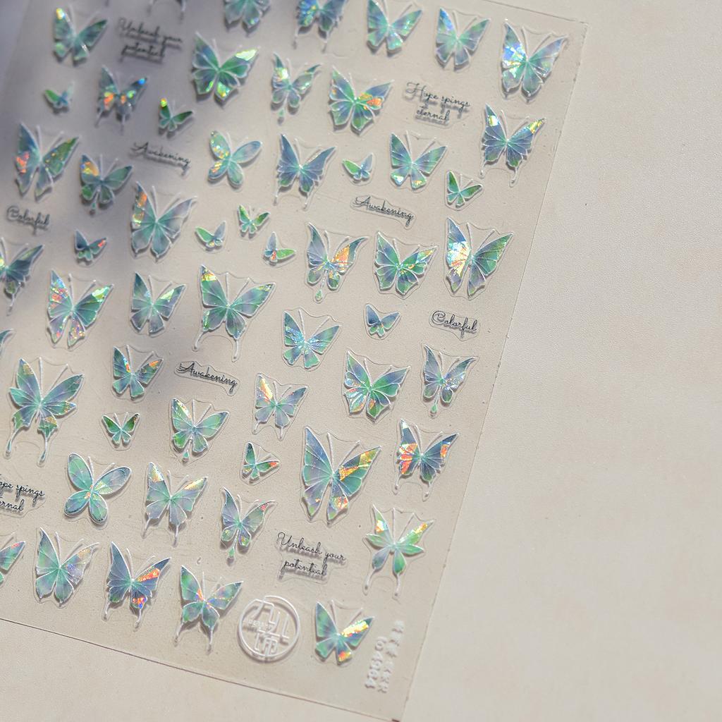 Gradient White Pink Butterfly Flower Shiny Stars Chic Spring Petal 5D Soft Adhesive Nail Art Stickers Decorations Manicure Decal