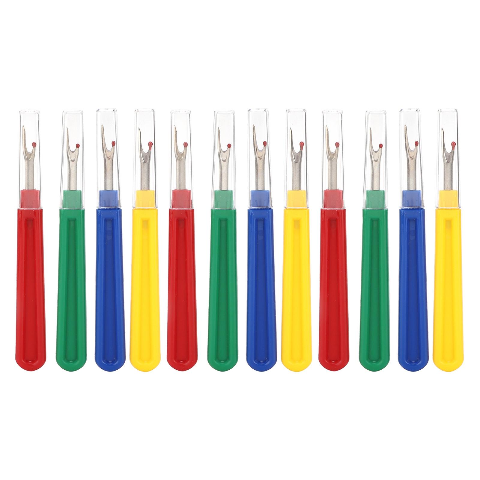 Shoemst Red 12Pcs Seam Ripper Colorful Durable Ergonomic Stainless Handy Handles Thread Remover For Sewing Embroidery Quilting