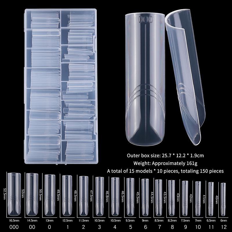 150Pcs Coffin Shape Sandwich Nail Forms Natural Clear No-Trace Nail Art Tips With Auxiliary Line Almond Shape Nail Tips