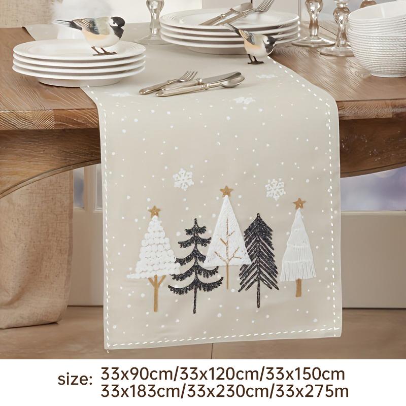 Christmas Table Runner Pine Trees Snowflakes Linen Table Runner Winter Holiday Party Kitchen Dining Table Decor Merry Christmas