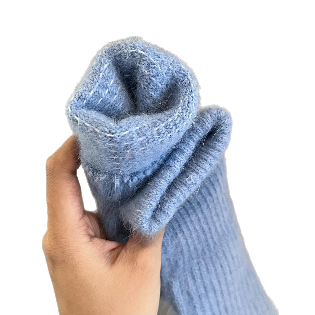 Einfarbige handgestrickte Wollhandschuhe für Damen im Winter Neuer Stil Plus Samt zum Warmhalten Winddicht und Kältefest Studentenreitertrend