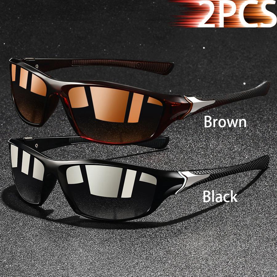 2 Pieces Fashion Vintage Sports Sunglasses Men Women Fishing Running Cycling  Sport Man Sun Glasses Anti-Glare UV400 Eyewear