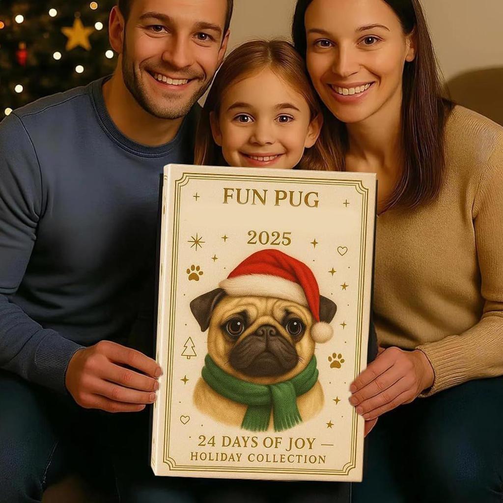 2025 Pug Christmas Advent 24 Days 2D Acrylic Dog Seasonal Decor Pug Tree Ornament Countdown Calendar For Home Kids Adults Dog