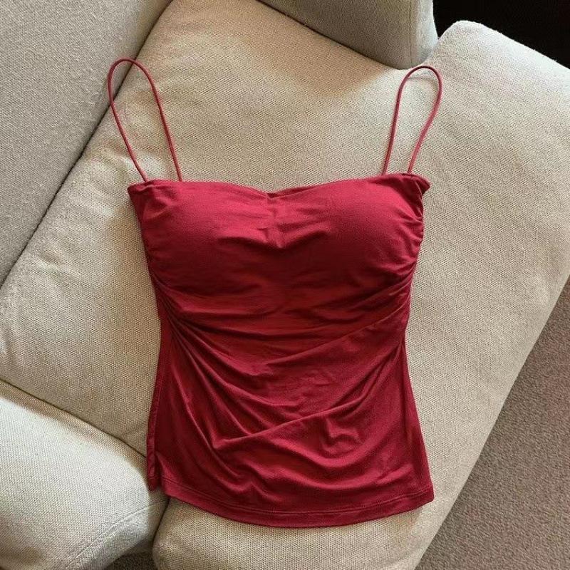 Women's One-Shoulder Strap Camisole with Built-in Bra Tank Top