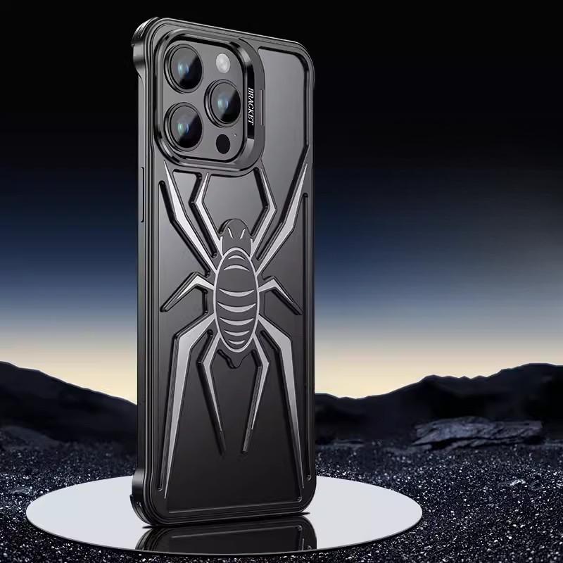 Applicable To IPhone15proMax Spider Armor Metal Phone Case Apple 14 Hollow Borderless 13 Protection Case