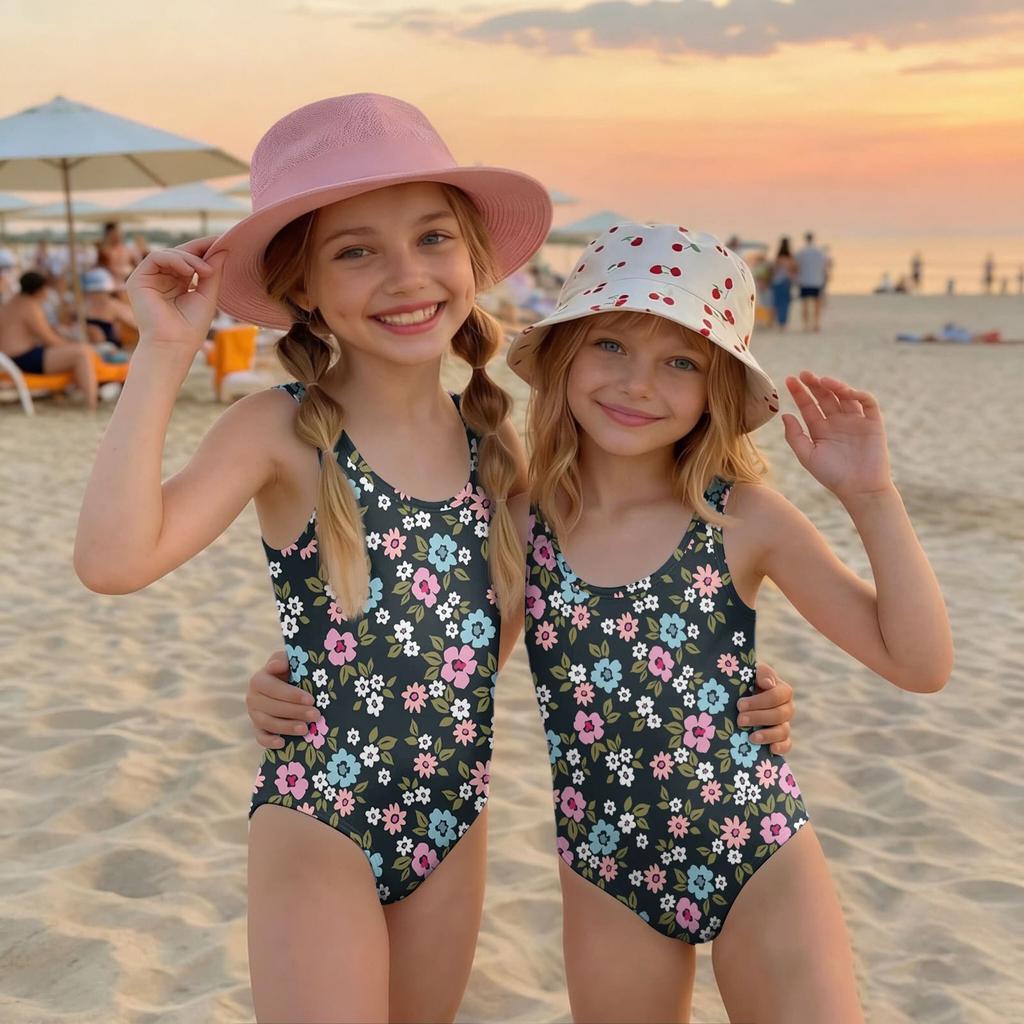 Girls Floral Print One Piece Swimsuit Kids Summer Casual Beachwear Swimwear for Children Lightweight Comfortable Fit