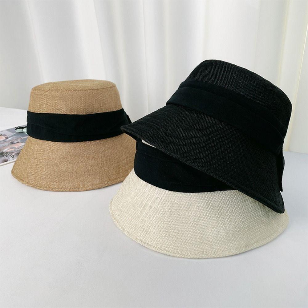 Solid Color Bow Fisherman Hat Bowknot Bucket Hat Fashion Summer Sun Hat Travel