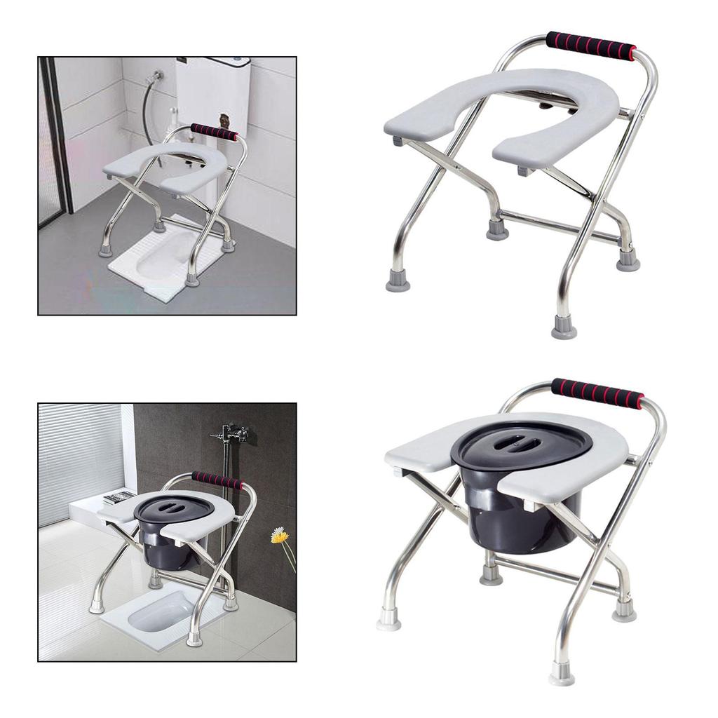 Foldable Toilet Seat Strong Bearing Capacity Bedside Commode Elderly Adults