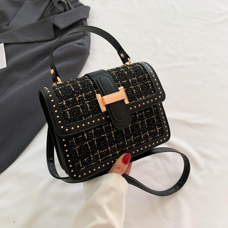 Modern Black And White Pu Fashionable One Shoulder Bag Trendy Small Square Handbag For Daily Use чёрный