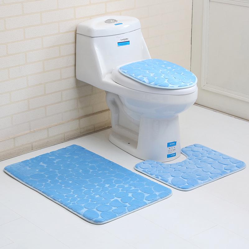 3PCS Bathroom Bath Mat Set Toilet Rugs Flannel Anti Slip Shower Carpets Set Home Toilet Lid Cover Shower Room Rug Floor Mats
