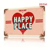 Red Heart Blue Text HAPPY PLACE White Heart Accents Vintage MetalTin Sign Ironwork   for Home Decor Bar Decor