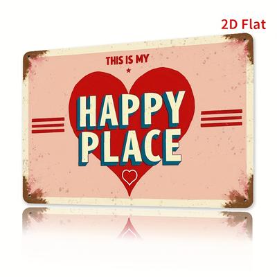 Rött hjärta blå text HAPPY PLACE vita hjärtan accenter Vintage Metallplåtsskylt smidesjärn för Heminredning Bardekor