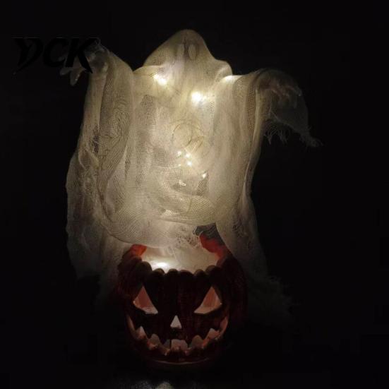 Halloween Ghost Pumpkin Decorations Yard Lamp, Resin Figurine with Warm LED Light, Small Figurines for Party Spooky Swirling On Base, Tabletop