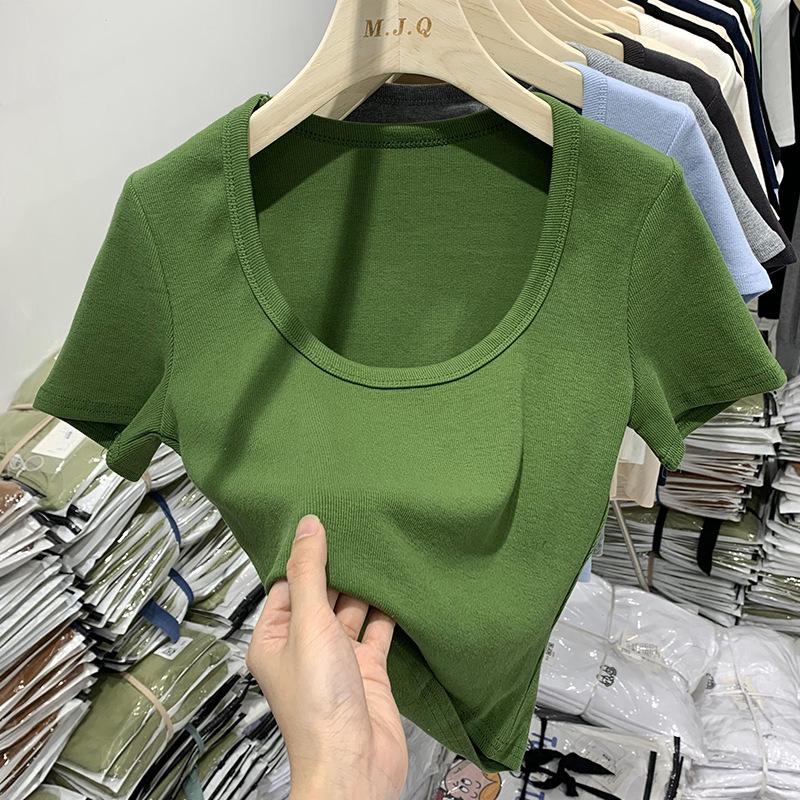 Pure Desire Chic U-Neck Navel-Exposing T-Shirt - Sexy, Tight, Elastic Short-Sleeve Top for Women