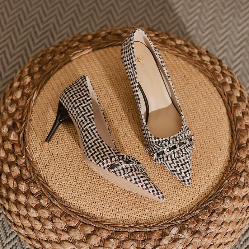 High heels women's stiletto high-end leather women's shoes 2025 spring and summer pointed sexy versatile professional single shoes children