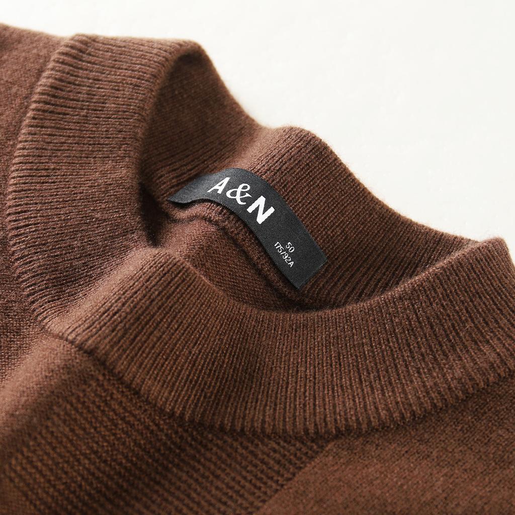 Semi fine spun round neck wool sweater with cashmere and sheep wool, men's knitted jacquard warm pullover sweater
