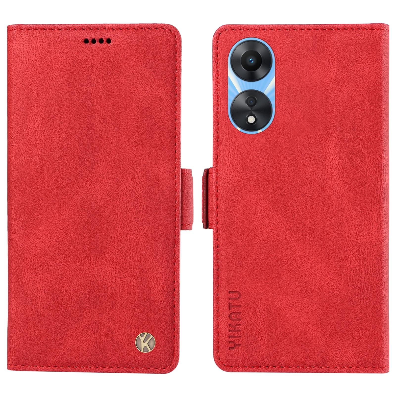 

YIKATU YK-005 PU Leather Folio Cover for Oppo A58 5G/A78 5G,Skin-touch Wallet Stand Phone Case Red