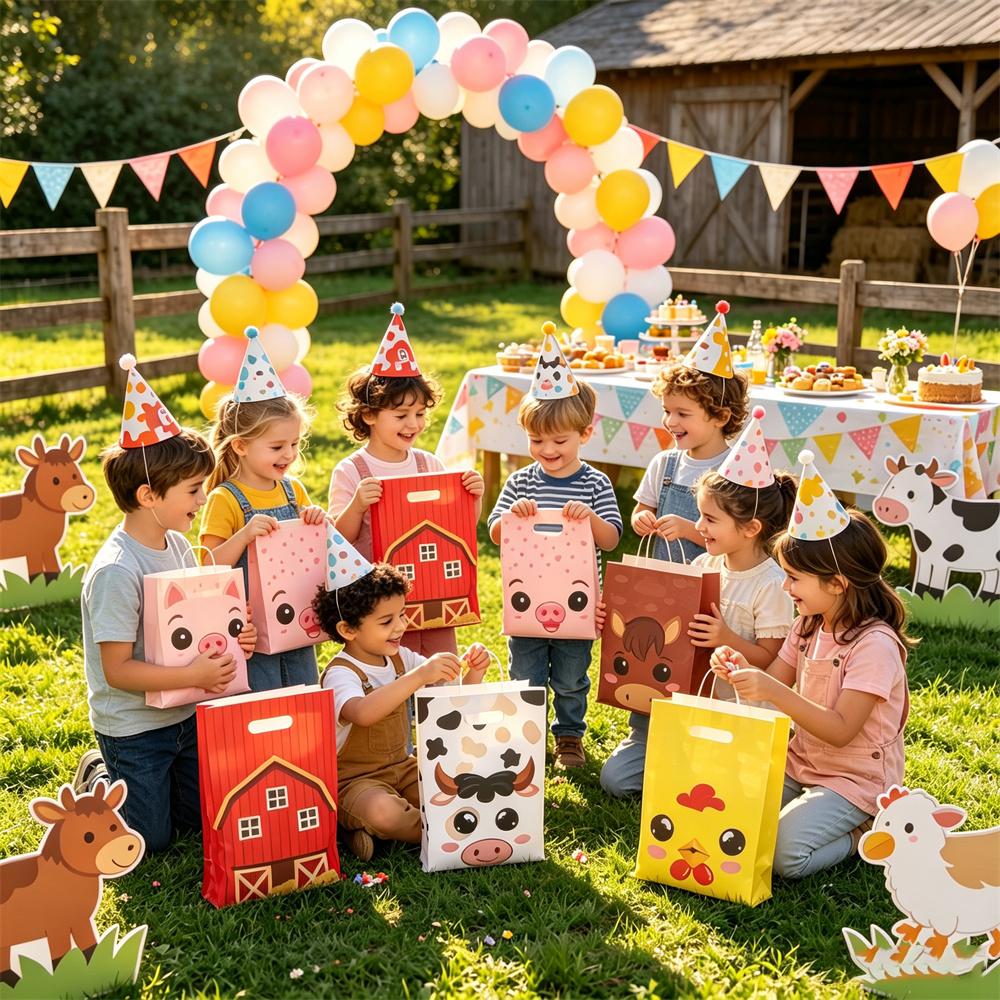 10/30pcs Farm Animals Gift Bags Birthday Party Decoration Ranch Goody Biscuit Candy Bag Baby shower Party Supplies 5