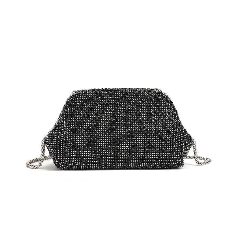 Cloud Bag: Women's Rhinestone Evening Clutch with Shoulder Chain, Shell-Shaped Crossbody.