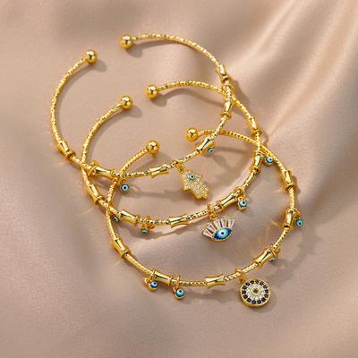 Pulseira Mão Olho Grego Para Mulheres Aço Inoxidável Zircônia Pulseira Bracelete Turco Sorte Luxo Casal Zircônia pulseras bijouxfemme