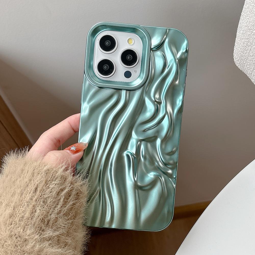 Gold 3D Water Ripple Phone Case For iPhone 17 16 15 14 13 12 11 Pro Max Electroplated Shockproof Silicone Cover