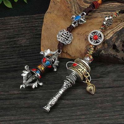 Mantra Women Men Jewelry Car Ornament Bag Pendants Key Holder Buddhist Keychain Prayer Wheel Pendants Vajra Car Keychain