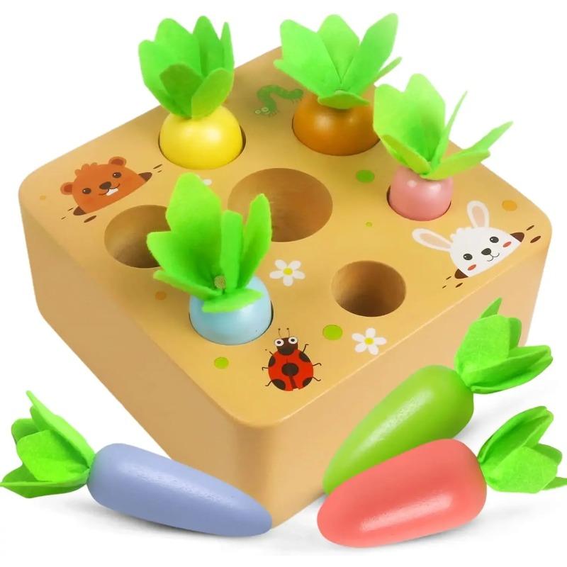 Wooden Montessori Toys Developmental Shape Sorting & Matching Puzzle Carrots Harvest Game Gifts for Toddlers Babies Boys Girls
