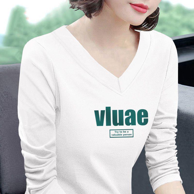 

2024 Новый Стиль Женская Хлопковая Футболка Большого Размера с V-образным Вырезом и Длинным Рукавом - Свободный, Модный и Молодящий Осенний Топ 3XL