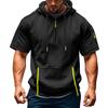 Men's Summer Shirt Zipper Pocket Short Sleeve Hooded Sweatshirt Men's Sports Large Size Casual Sweatshirt
