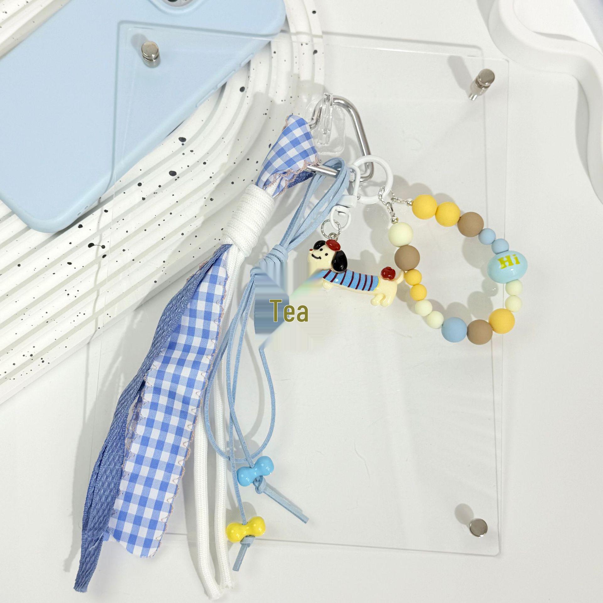 

Korean Style Blue Dachshund Puppy Braided Rope Charm Keychain Pendant