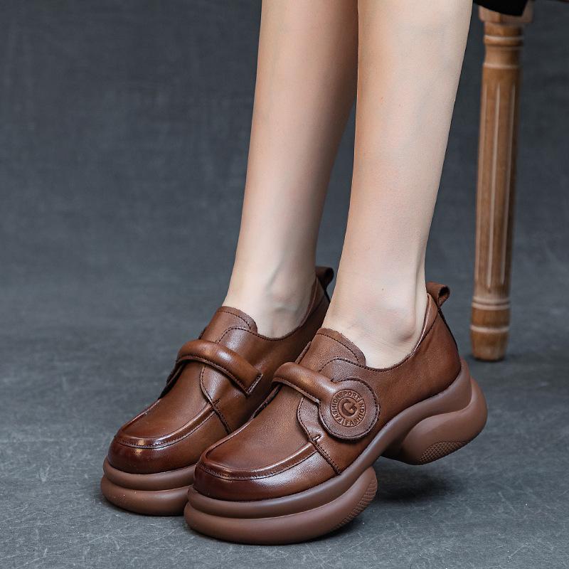 2023 Autumn Women's Retro Soft Cowhide Shoes - Lightweight Rubber Foam Sole