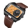Square Men's Watch, Dual Time, Leather Strap: Waterproof, Calendar, Large Dial, Square Shape