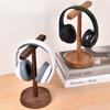 Solid Wood Dual Headphones Holder Black Walnut/Acacia Wood head-Mounted Headset Stand Hanger Desktop Bracket with Storage Base