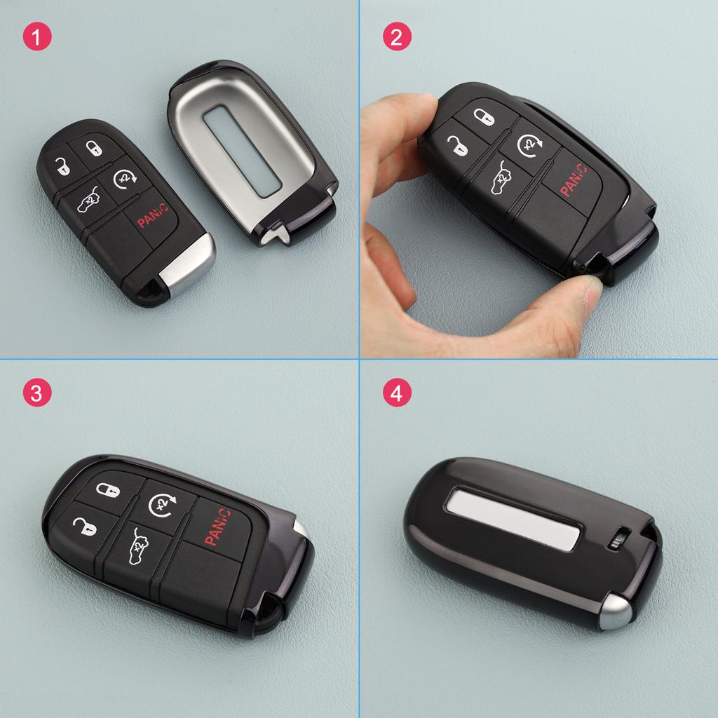 Suport de husă pentru chei de mașină neagră pentru Jeep Grand Cherokee Renegade Compass Dodge Journey Durango Charger Dart Chrysler 200