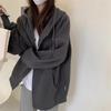 Women's Gray Hooded Cardigan Sweatshirt - Autumn 2026 Korean Style