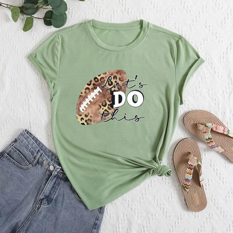 Summer Women's Fashionable Rugby Short Sleeved Casual Loose Cotton Round Neck Top